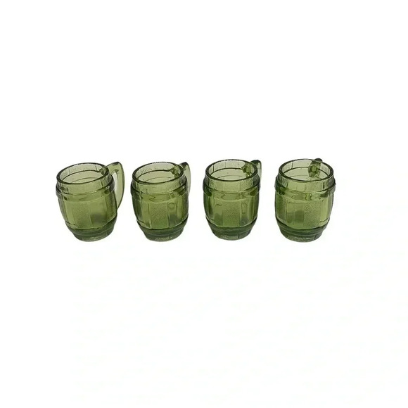 Vintage Mini Whisky Barrel Mug 2oz Shot Glass Toothpick Holder set of 4 in Green - Picture 5 of 15